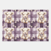 Purple Highland Cow Flowers Gingham Checkered Inpakpapier Vel (Voorkant)