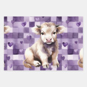 Purple Highland Cow Gingham Aesthetic Inpakpapier Vel (Voorkant 3)