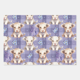Purple Highland Cow Gingham Lilac Aesthetic Inpakpapier Vel