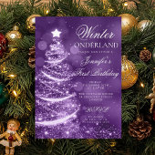 Purple Holiday Winter Onederland 1st Birthday Kaart