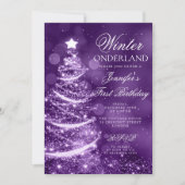 Purple Holiday Winter Onederland 1st Birthday Kaart (Voorkant)