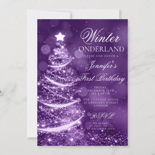 Purple Holiday Winter Onederland 1st Birthday Kaart (Voorkant)