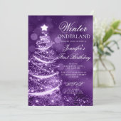 Purple Holiday Winter Onederland 1st Birthday Kaart (Staand voorkant)