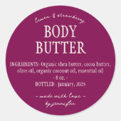 Purple Homemade Body Butter Ingredients Ronde Sticker (Voorkant)