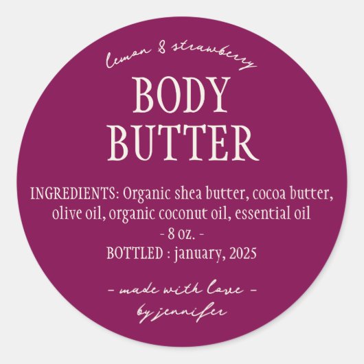 Purple Homemade Body Butter Ingredients Ronde Sticker (Voorkant)