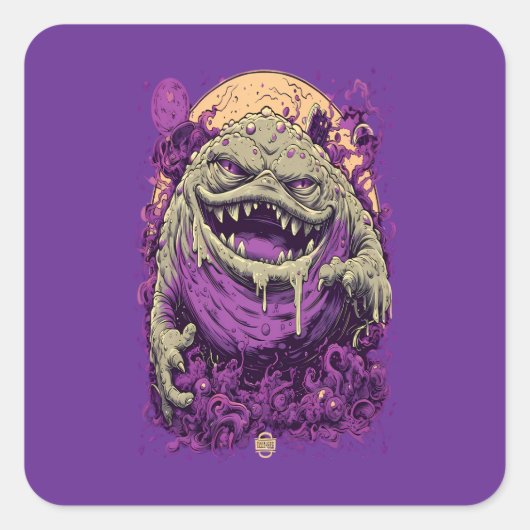 Purple Horned Monster Dark Comic Sticker (Voorkant)