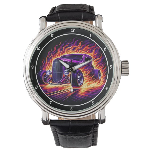 Purple Hot Rod, Fiery Street  Horloge (Voorkant)