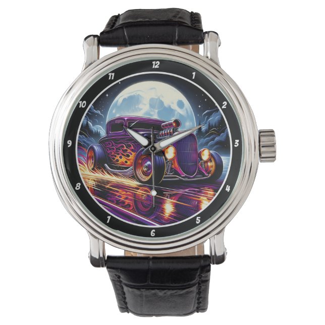 Purple Hot Rod, Moonlit Flames Horloge (Voorkant)