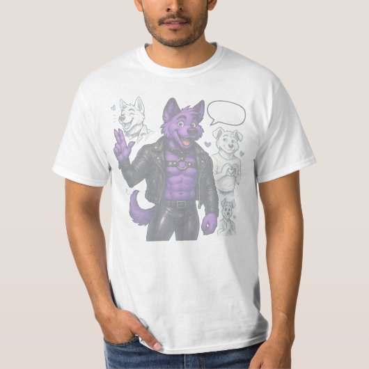 Purple Husky in Leather T-shirt (Voorkant)