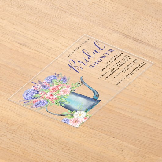 Purple Hydrangea Blush Pink Roses Bridal Shower Acryl Uitnodigingen (Laagn)