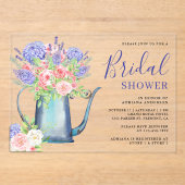 Purple Hydrangea Blush Pink Roses Bridal Shower Acryl Uitnodigingen (Voorkant)
