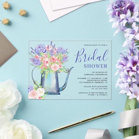 Purple Hydrangea Blush Pink Roses Bridal Shower Acryl Uitnodigingen (Insitu (Huwelijk))