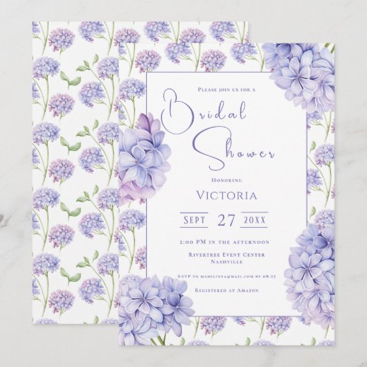 Purple Hydrangea Floral Bridal Shower Invitation Kaart (Voorkant / Achterkant)
