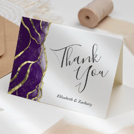 Purple Ink Gold Wedding Thank You Card Kaart