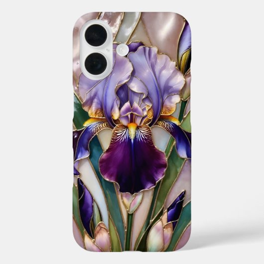 Purple Iris iPhone Case Elegant Stained Glass (Achterkant)