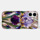 Purple Iris iPhone Case Elegant Stained Glass (Achterkant (horizontaal))