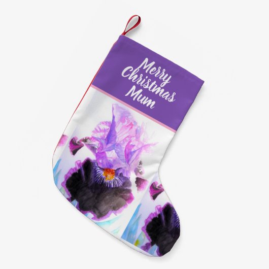 Purple Iris Irises Flowers Floral Flower Christmas Kleine Kerstsok (Voorkant (Hangend))