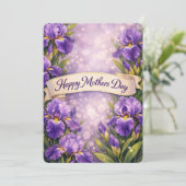 Purple Iris Mother’s Day Greeting Design Feestdagenkaart (Staand voorkant)