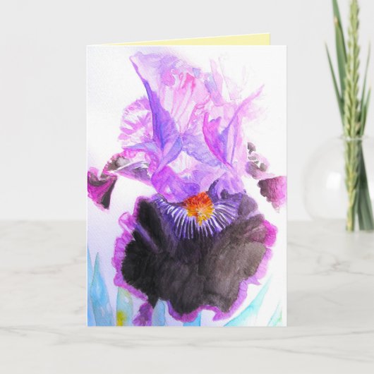 Purple Iris Watercolor Flower Floral Birthday Kaart (Voorkant)