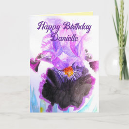 Purple Iris Watercolor Flower Floral Birthday Kaart