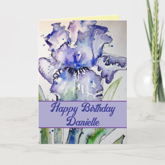 Purple Iris Watercolor Flower Floral Birthday Kaart (Voorkant)