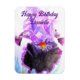 Purple Iris Watercolor Flower Floral Birthday Magneet