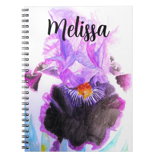 Purple Iris Watercolor Flower Floral Birthday Notitieboek (Voorkant)