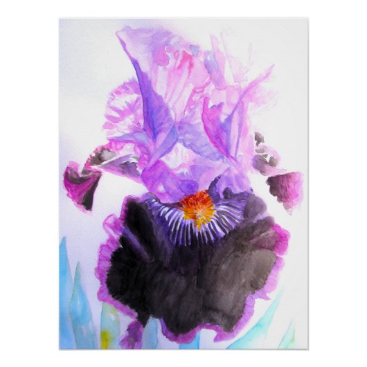 Purple Iris Watercolor Flower Floral Birthday Perfect Poster (Voorkant)