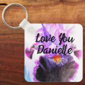 Purple Iris Watercolor Flower Floral Birthday Sleutelhanger (Voorkant)