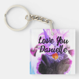 Purple Iris Watercolor Flower Floral Birthday Sleutelhanger