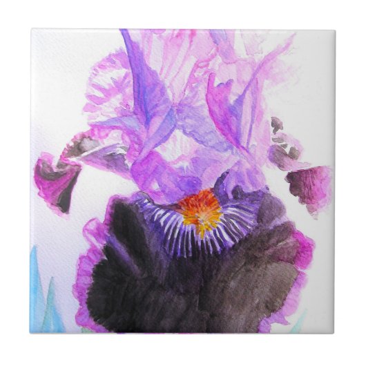 Purple Iris Watercolor Flower Floral Birthday Tegeltje (Voorkant)