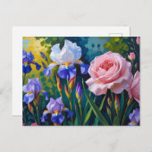 Purple Irises and Roses in the Summer Garden  Briefkaart (Voorkant / Achterkant)