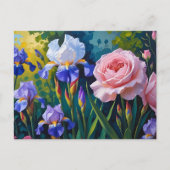 Purple Irises and Roses in the Summer Garden  Briefkaart (Voorkant)