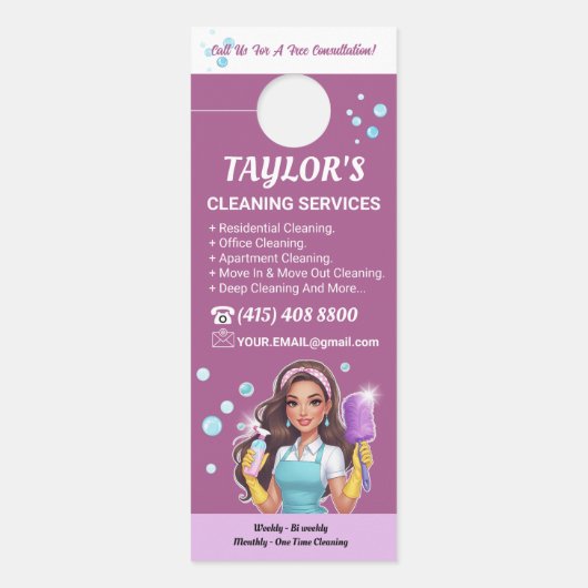 Purple Janitorial Lady House Cleaning Service Deurhanger (Voorkant)