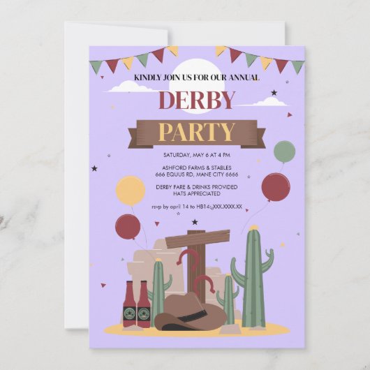 Purple Kentucky Derby Party Invitation - Rustic We Kaart (Voorkant)