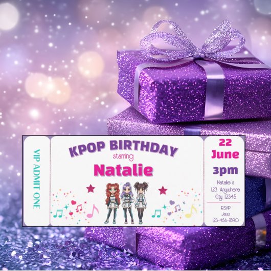 Purple KPOP Birthday Concert Ticket Kaart
