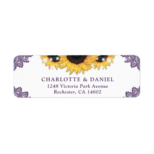 Purple Lace Sunflower Return Address Wedding Etiket (Voorkant)