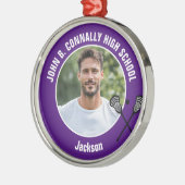 Purple Lacrosse Player Photo High School Christmas Metalen Ornament (Links)