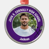 Purple Lacrosse Player Photo High School Christmas Metalen Ornament (Voorkant)