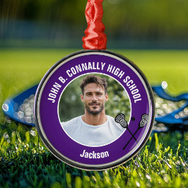 Purple Lacrosse Player Photo High School Christmas Metalen Ornament