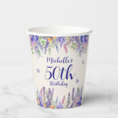 Purple Lavender Floral 50th Birthday Papieren Bekers (Achterkant)