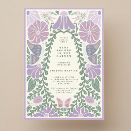 Purple Lavender floral Baby Shower Invitation Kaart