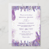 Purple Lavender Floral Modern QR Code Wedding Kaart (Voorkant)