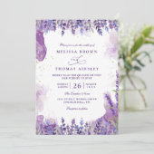Purple Lavender Floral Modern QR Code Wedding Kaart (Staand voorkant)