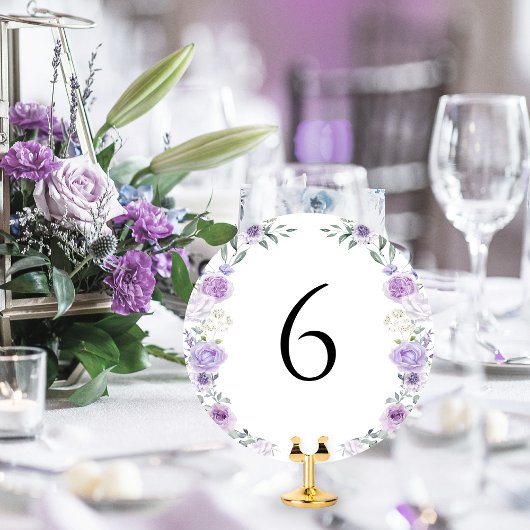 Purple Lavender Floral Round Table Number Kaart