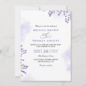 Purple Lavender Floral Rustic QR Code Wedding Kaart (Voorkant)