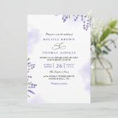 Purple Lavender Floral Rustic QR Code Wedding Kaart (Staand voorkant)