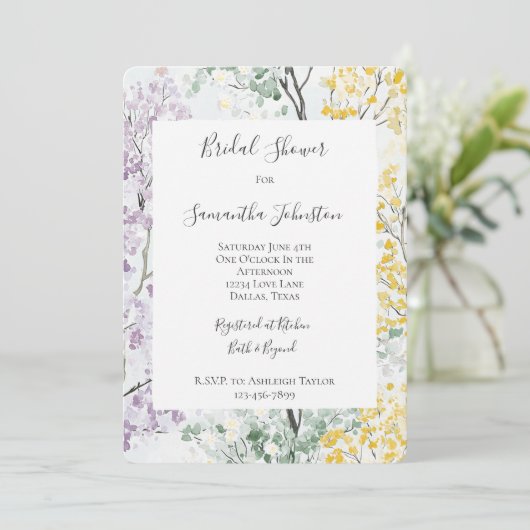 Purple Lavender Green Yellow Bridal Shower Kaart (Staand voorkant)