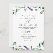 Purple Lavender Greenery Rustic QR Code Wedding Kaart (Voorkant)