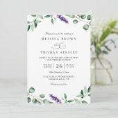 Purple Lavender Greenery Rustic QR Code Wedding Kaart (Staand voorkant)